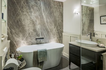 Bushboard Nuance Wall panelling used in bathrooms by Darren Smith Homes