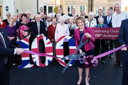Dame Esther Rantzen leads Churchill Retirement Living's celebrations for the official opening of Chelmer Lodge in Chelmsford, CRL's 100th development.