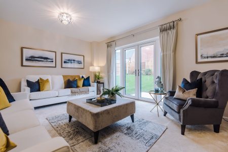 The show home lounge at Elan's Stableford development in Worcester